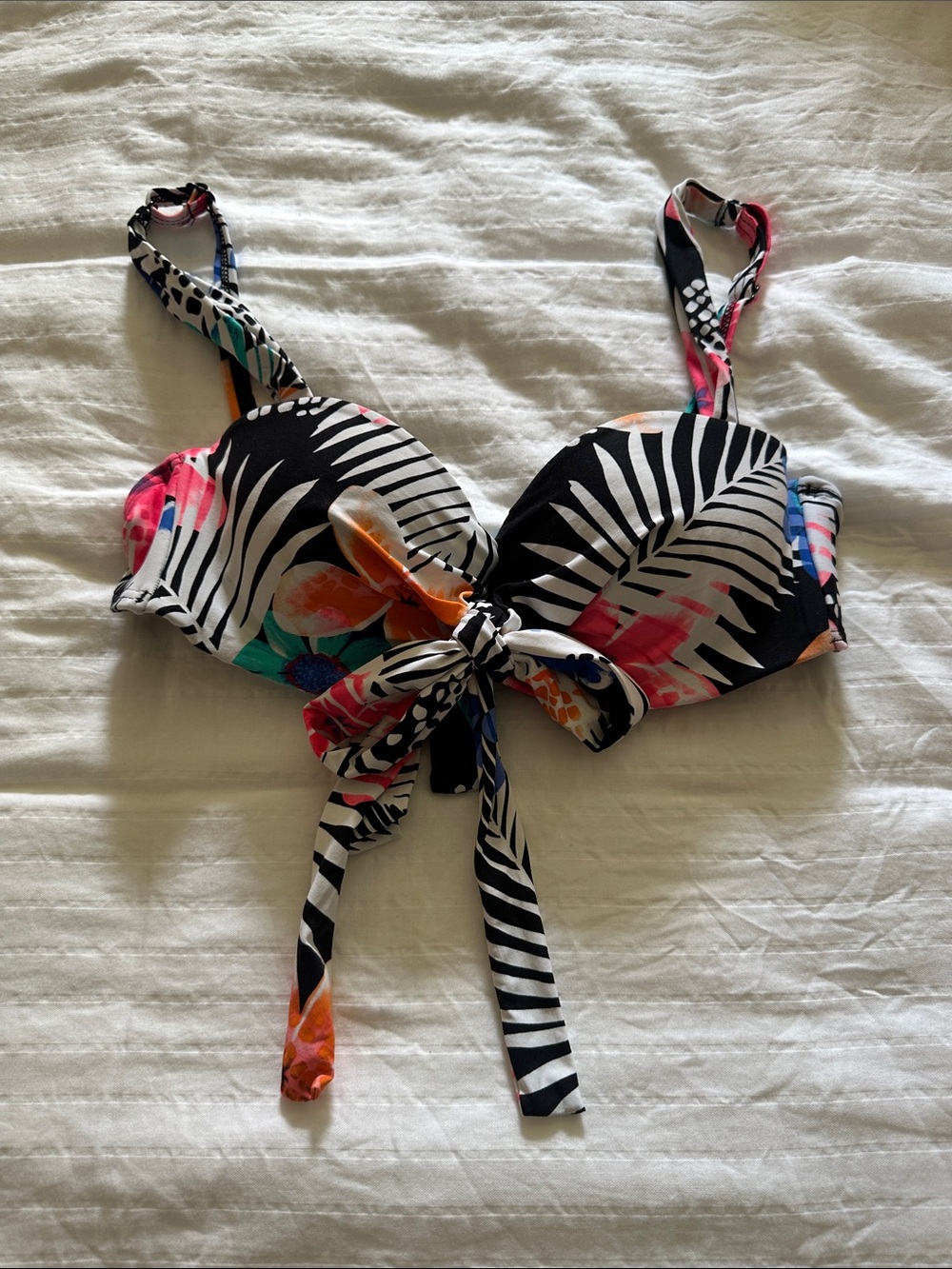 Coco Reef Black Multi Tropical Tie-Front Bikini Top